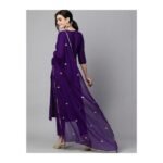 GoSriKi Women’s Cotton Blend Embroidered Kurta Set with Pant & Dupatta - Image 2