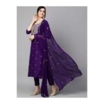 GoSriKi Women’s Cotton Blend Embroidered Kurta Set with Pant & Dupatta - Image 3