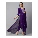 GoSriKi Women’s Cotton Blend Embroidered Kurta Set with Pant & Dupatta - Image 4