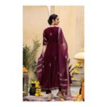 GoSriKi Women’s Elegant Wine Anarkali Kurta Set with Dupatta | Printed Traditional Soft Rayon Fabric - Image 2