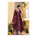 GoSriKi Women’s Elegant Wine Anarkali Kurta Set with Dupatta | Printed Traditional Soft Rayon Fabric - Image 3