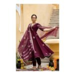 GoSriKi Women’s Elegant Wine Anarkali Kurta Set with Dupatta | Printed Traditional Soft Rayon Fabric - Image 4