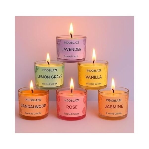 Indoblaze Scented Candles Gift Set, 6 Fragrances, Reusable Acrylic jar, Perfect Aroma Candles Gift Set (6)