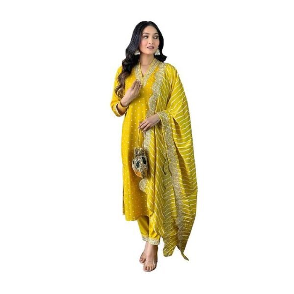 Naixa Women's Rayon Cotton Lining Embroidered Straight Kurta with Pant and Dupatta Sets (NX-470)