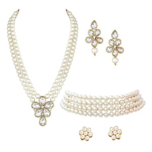 Peora Crystal Faux Pearl Kundan Necklace & Jewellery Set