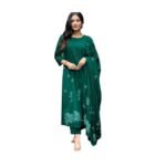 RAAHI CREATIONS Long Kurta Having Discharge Floral Print and Printex, Pants & Dupatta