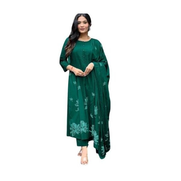 RAAHI CREATIONS Long Kurta Having Discharge Floral Print and Printex, Pants & Dupatta