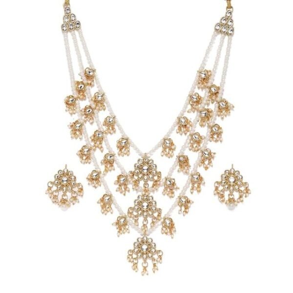 ZAVERI PEARLS Ethnic Kundan & Pearls Multi Layers Bridal Necklace Set