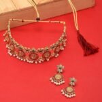ZAVERI PEARLS Gold Tone Traditional Temple Choker Necklace Set - Image 4