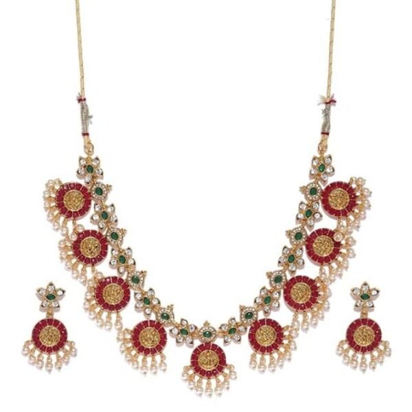 ZAVERI PEARLS Gold Tone Traditional Temple Choker Necklace Set