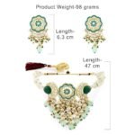 ZAVERI PEARLS Turquoise Blue & Green Meenakari Cascading Waterfall Beads Necklace Earring & Ring Set - Image 3
